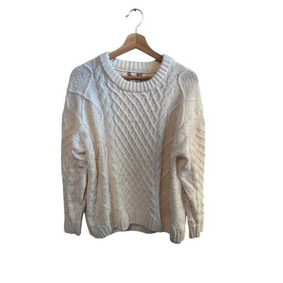 Pink Republic White Cream Cable Knit Crewneck Long Sleeve Sweater Women's Size L - Picture 1 of 4